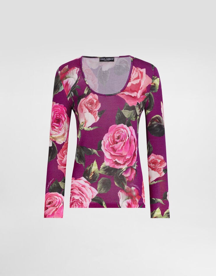 Jersey de seda con estampado de rosas