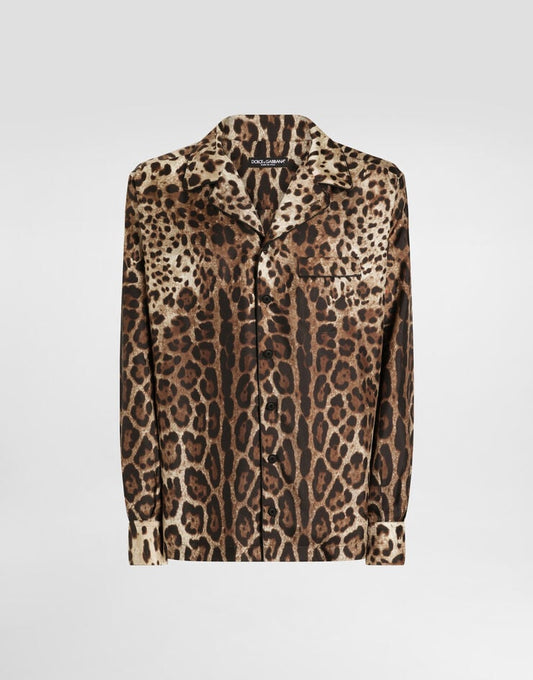 Camicia Vanity in seta con stampa leopardo