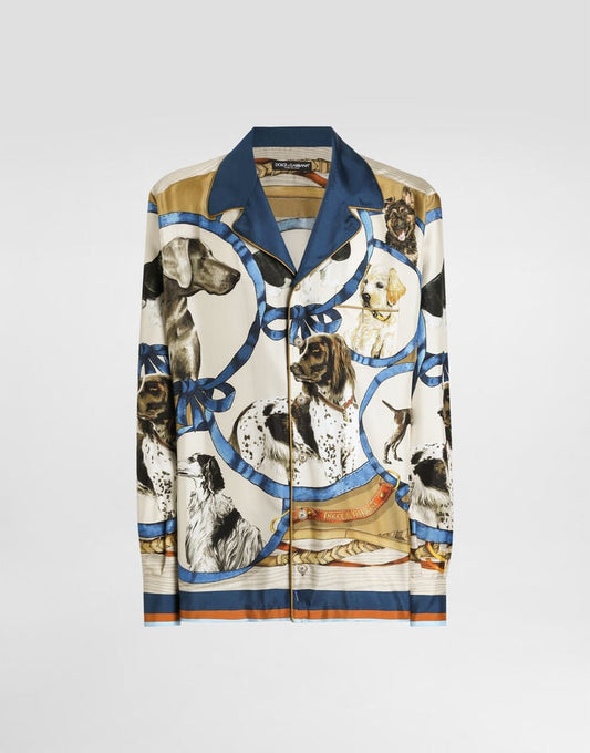 Camisa de seda con estampado de perro