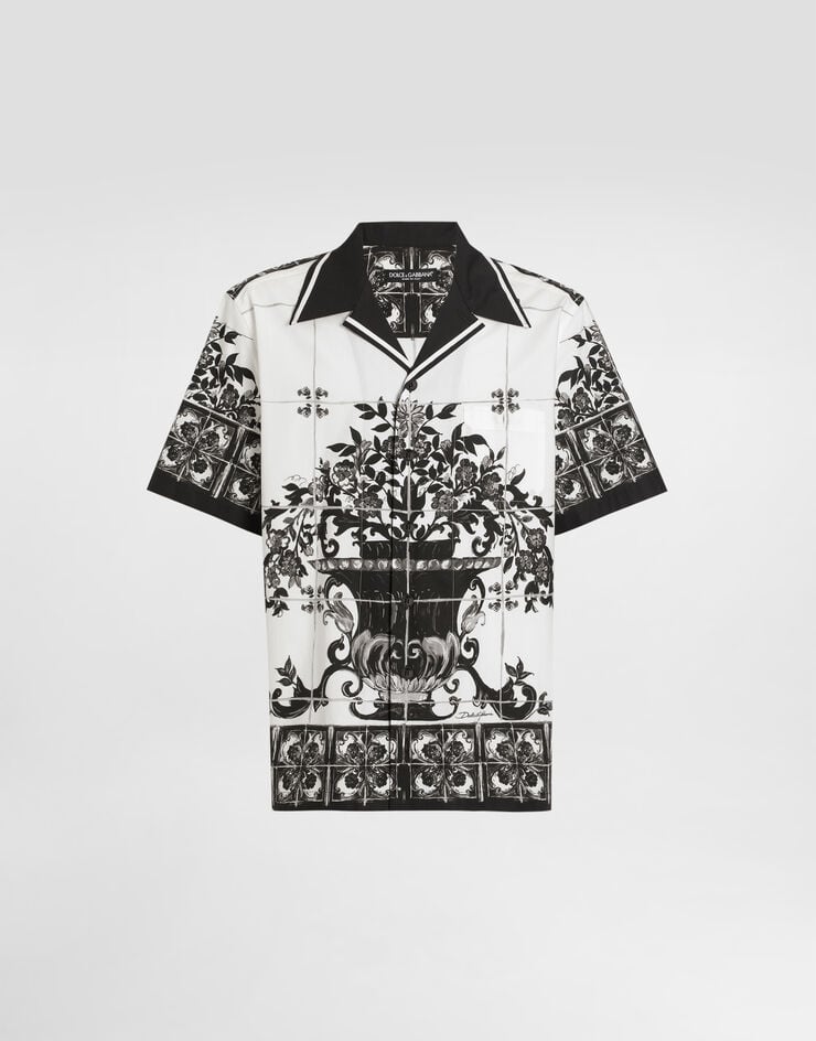 Camisa hawaiana de popelina con estampado de mayólica