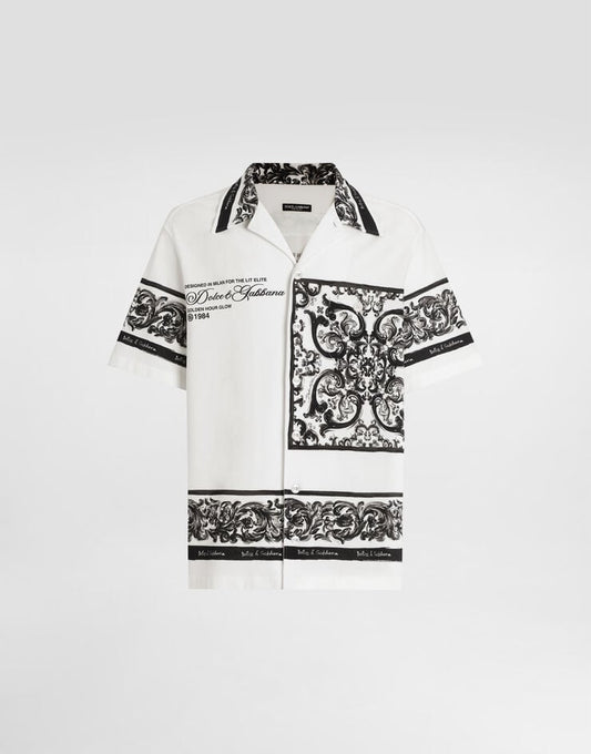 Camisa de doble piqué con estampado hawaiano Majolica