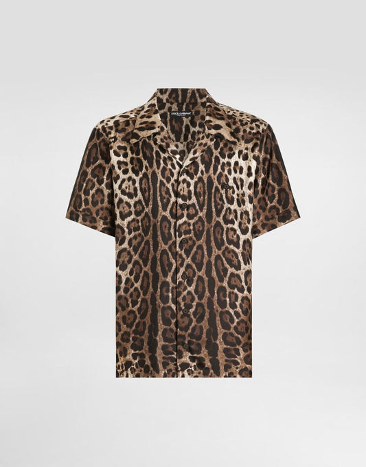 Camicia in seta con stampa leopardo