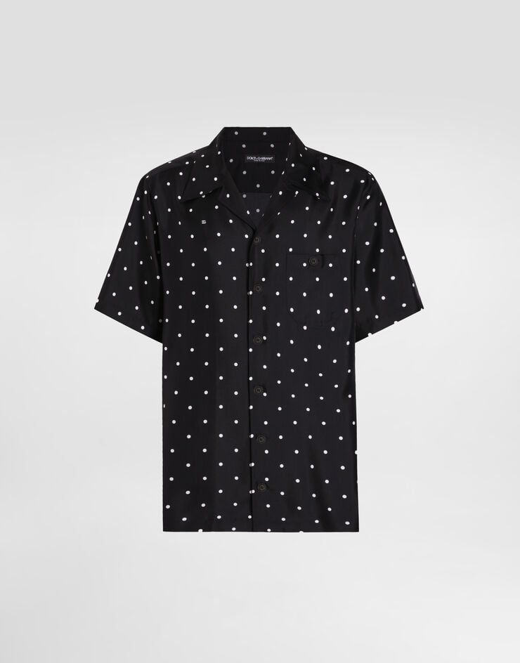 Camisa de seda con estampado de lunares y logotipos