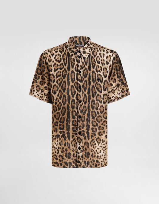 Camisa de lino con estampado de leopardo