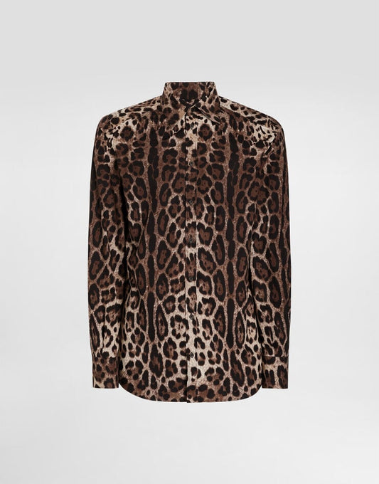 Camicia in cotone con stampa leopardo