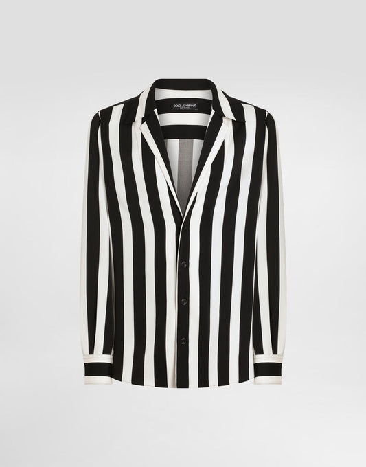 Camicia a maniche lunghe con scollo a V in seta charmeuse