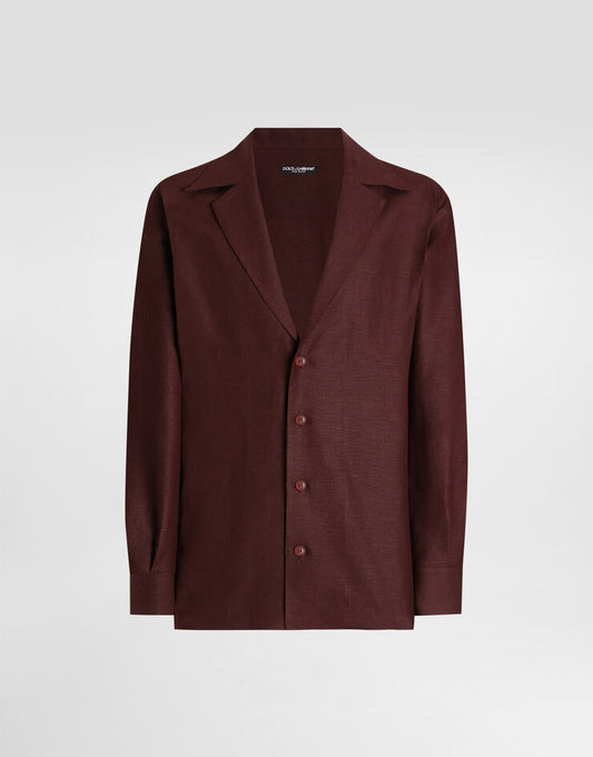 Camicia in lino a maniche lunghe con scollo a V