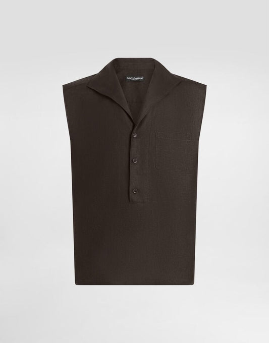 Camicia di lino senza maniche con tre bottoni