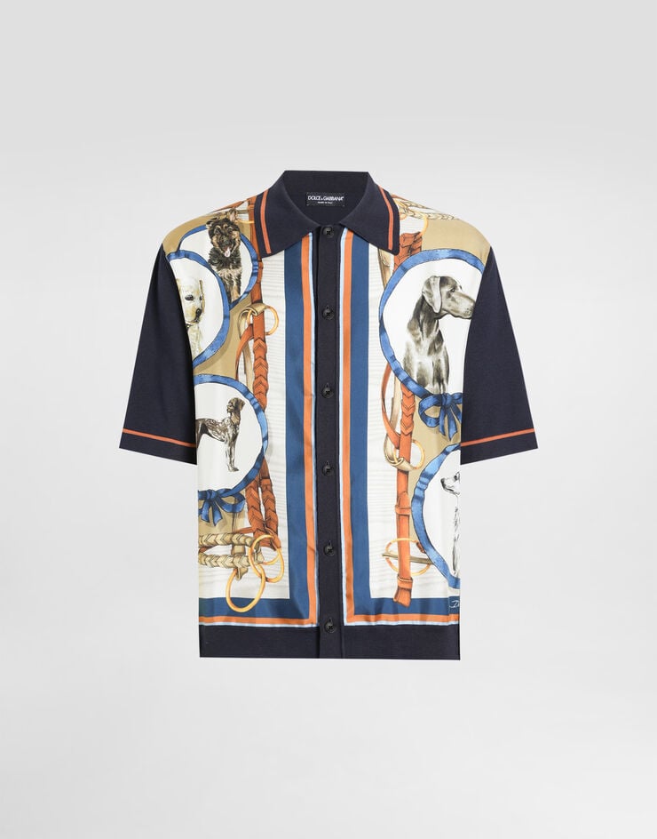 Camisa de seda y algodón con estampado de perro