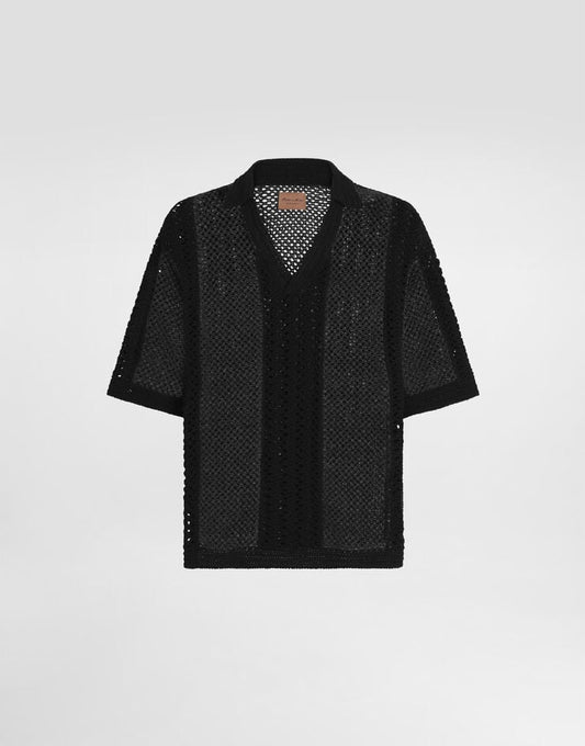 Polo de ganchillo de algodón de manga corta