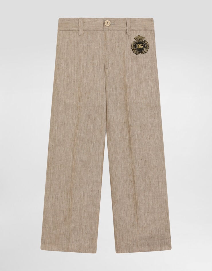 Calça de sarja com detalhes em remendos