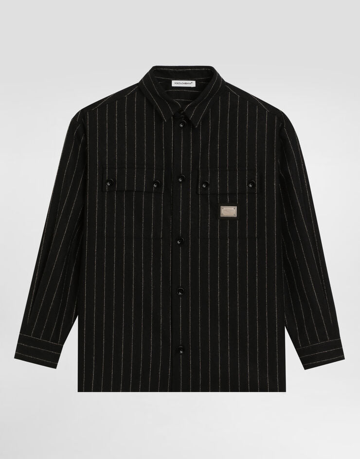 Camisa de Lana a Rayas con Etiqueta de Marca