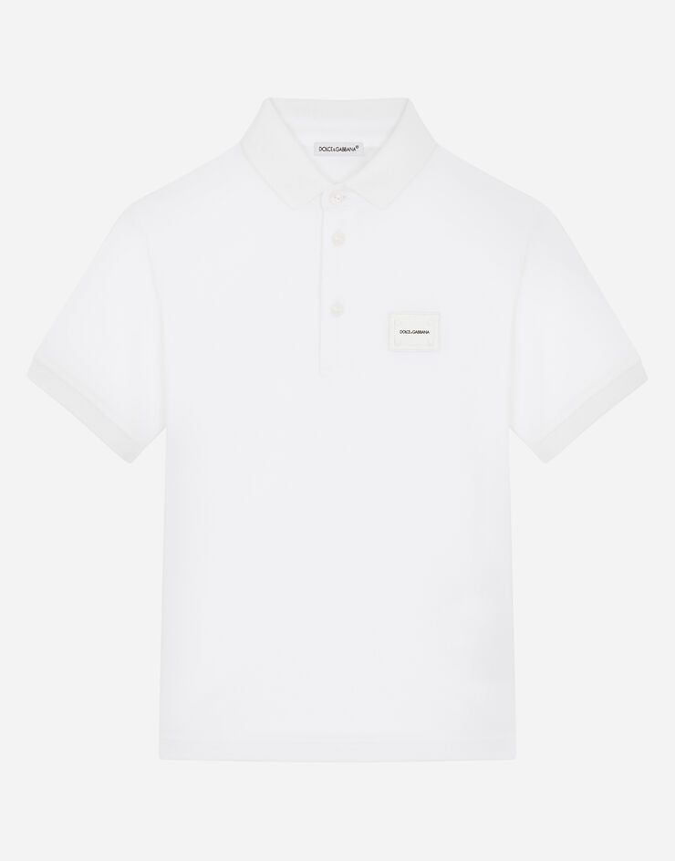 Cotton Piqué Polo Shirt with Logo Plate
