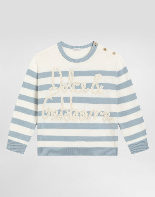 Striped Plain-Knit Pullover with Dolce & Gabbana Logo