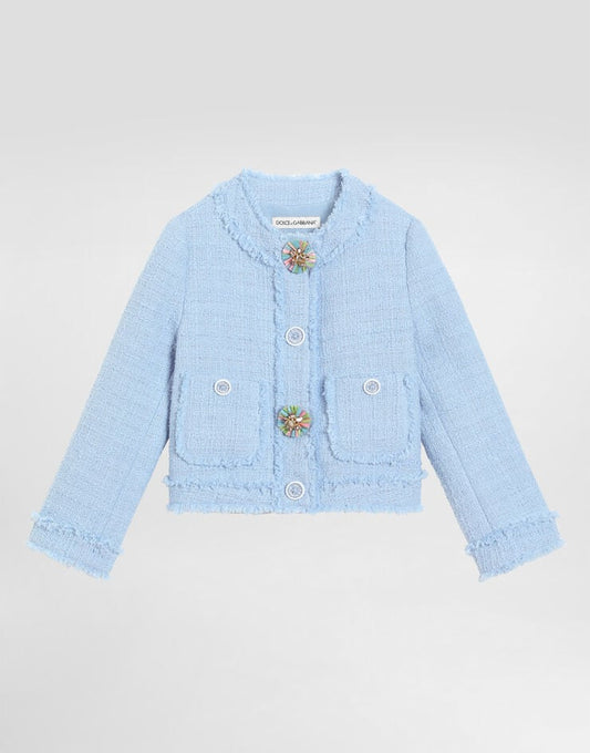Giacca monopetto in tweed Raschel con bottoni ingioiellati