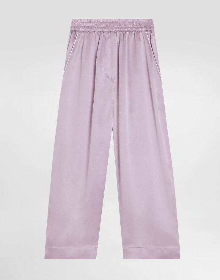 Pantaloni Vanity in raso di seta con ricamo del logo DG