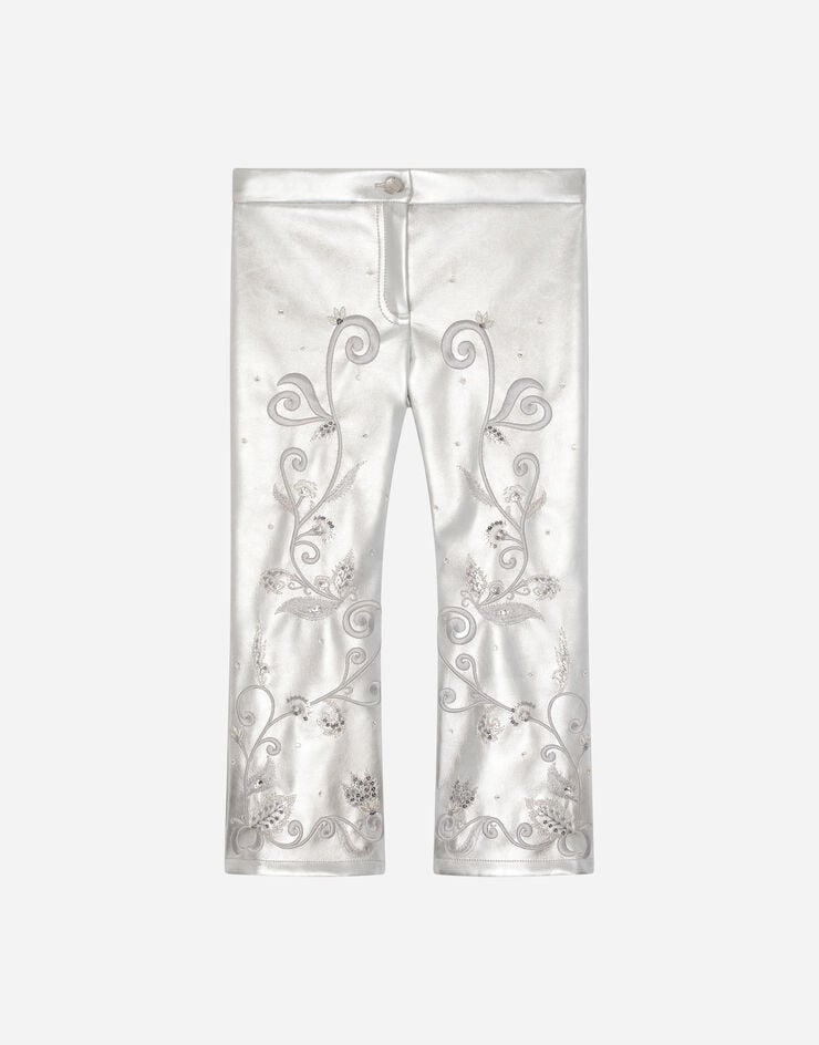 Pantaloni in ecopelle smerigliata con decorazioni