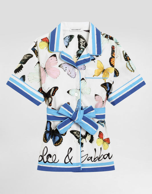 Camicia in popeline con stampa a farfalla