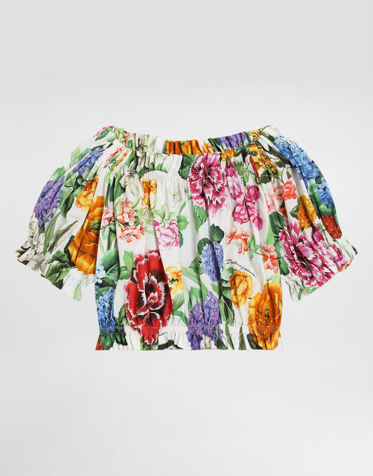 Top in popeline di cotone con stampa floreale