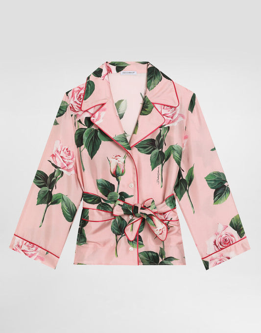 Camisa de sarga con estampado de rosas