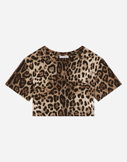 Camiseta de punto con estampado de leopardo