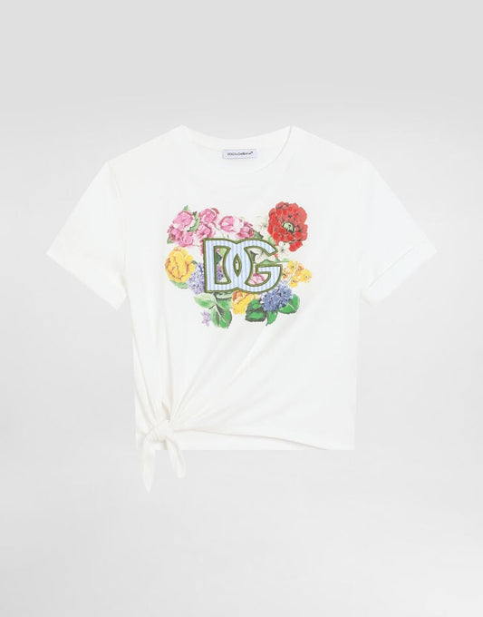 Maglietta in jersey floreale con logo DG