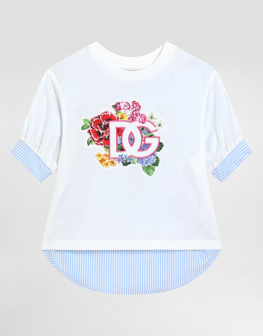 Maglietta in popeline e jersey con patch