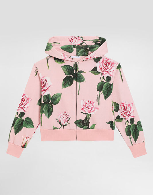 Sudadera con capucha estampada de rosas
