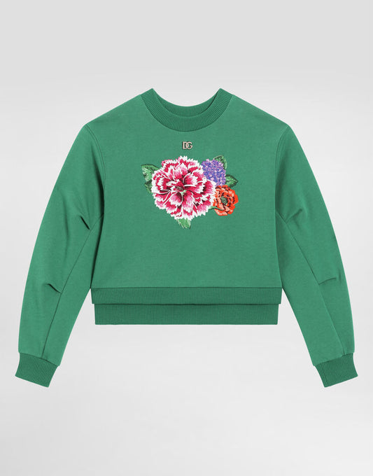 Felpa a girocollo con design floreale e logo DG