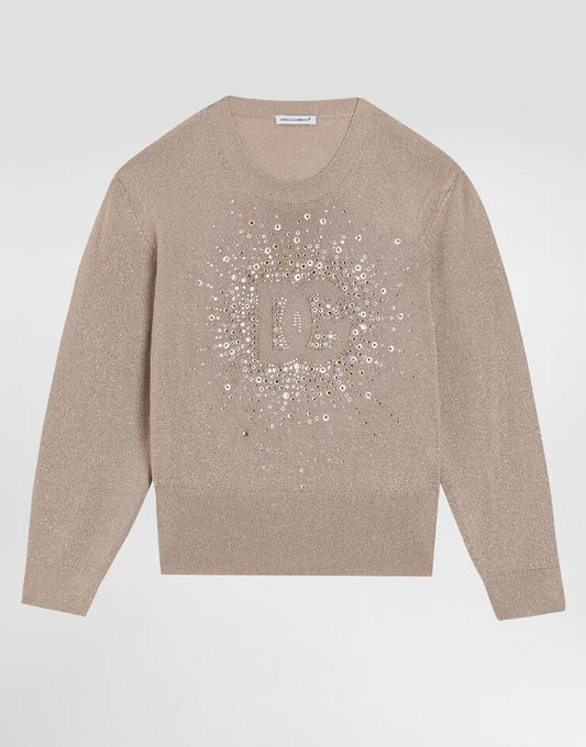 Pullover in maglia lurex con dettagli in strass