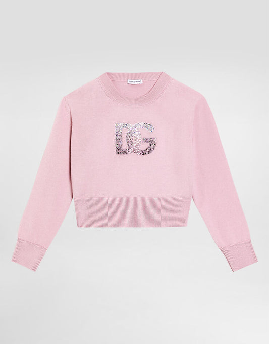 Pullover a maglia liscia con logo DG