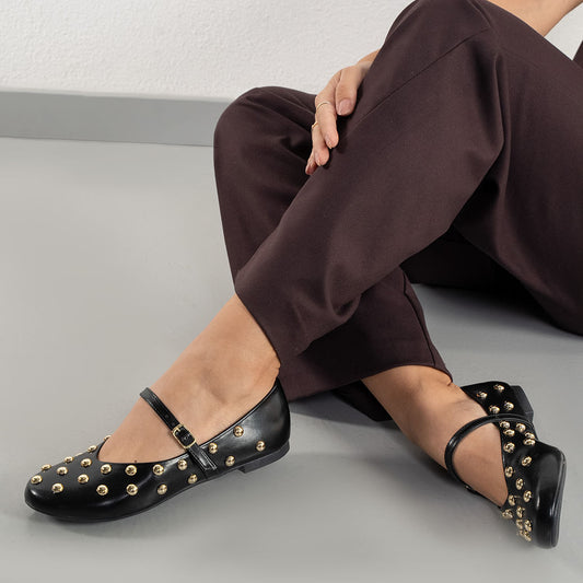 Flats M Shuz Preto Feminino com Ornamentos