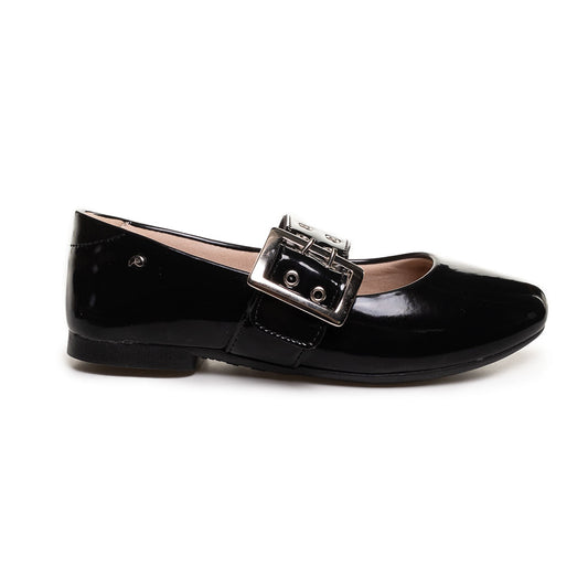 Children's Black Patent Ballet Flats with Buckle by Pampili