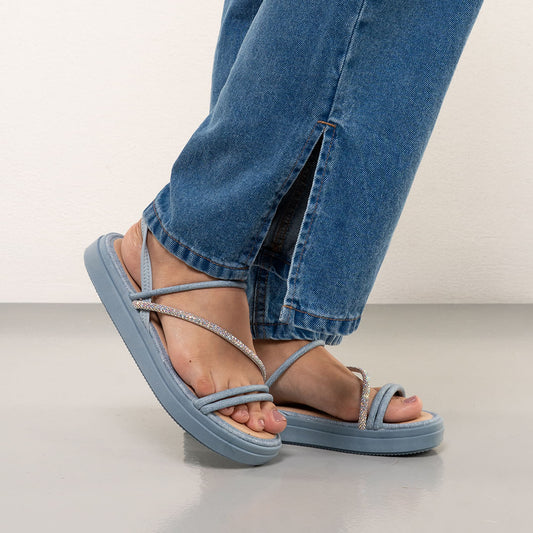 Sandalo flatform blu da donna con cinturino in strass di Mississipi