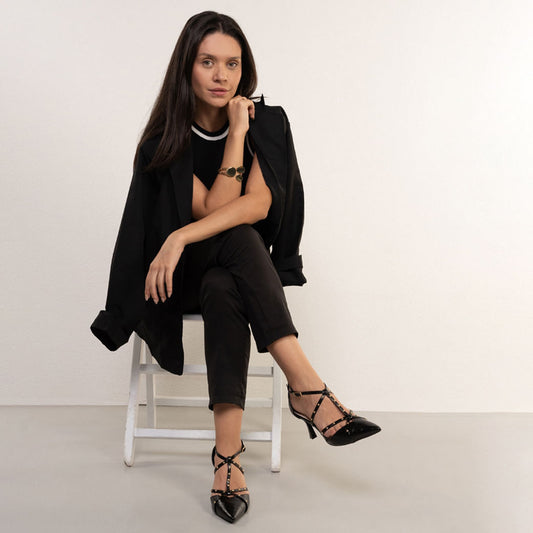 Women's Black Pointed Toe Strappy Shoes by Bebece