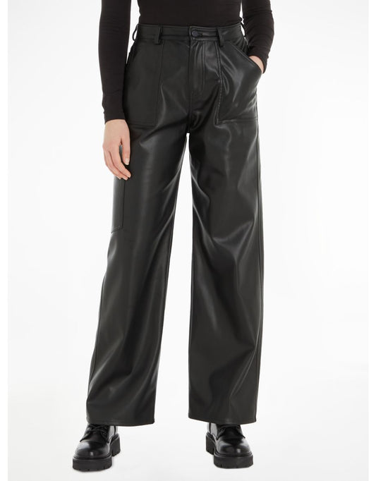 Tommy Jeans TJW Daisy - Pantaloni larghi in ecopelle a vita bassa