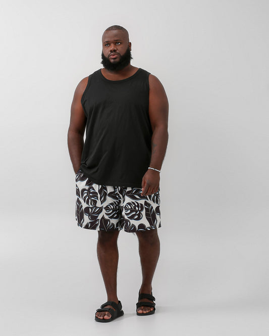 Bermuda masculina plus size com estampa de folhas brancas - Allman By Riachuelo