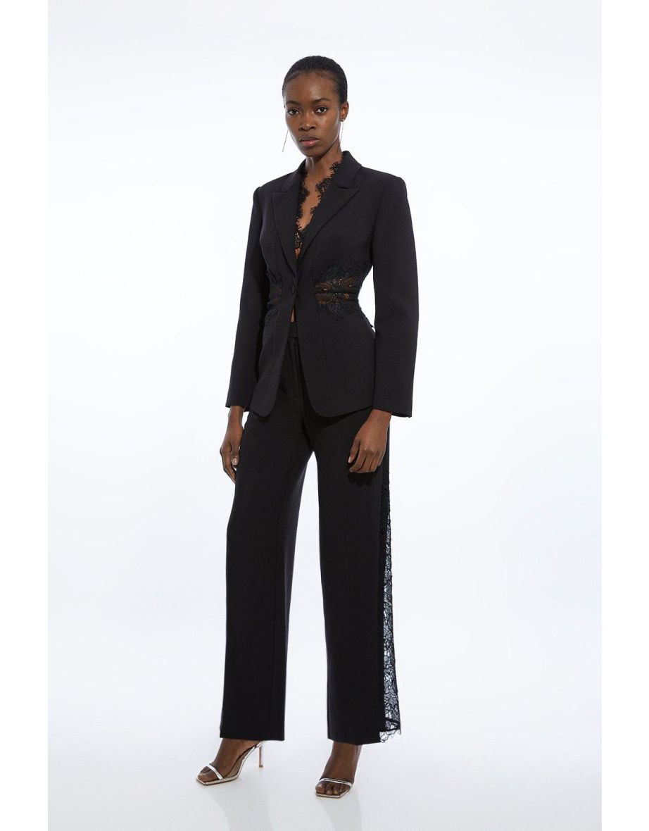 Pantaloni sartoriali Petite a gamba dritta con dettaglio in pizzo