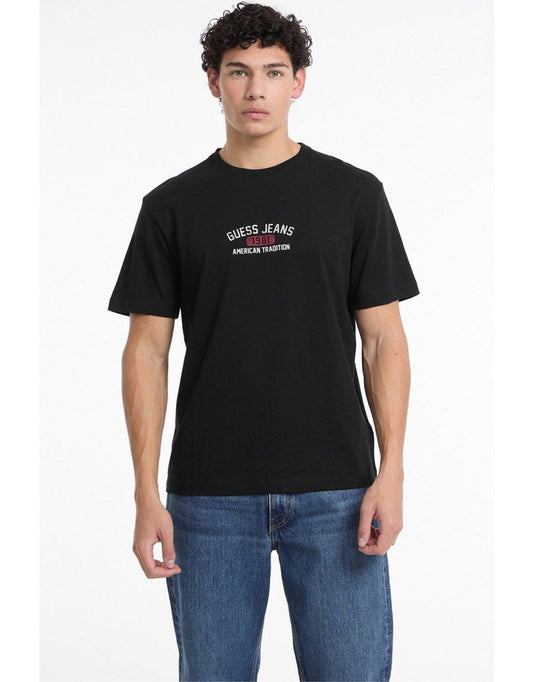 Camiseta Guess Jeans preta com logotipo impresso