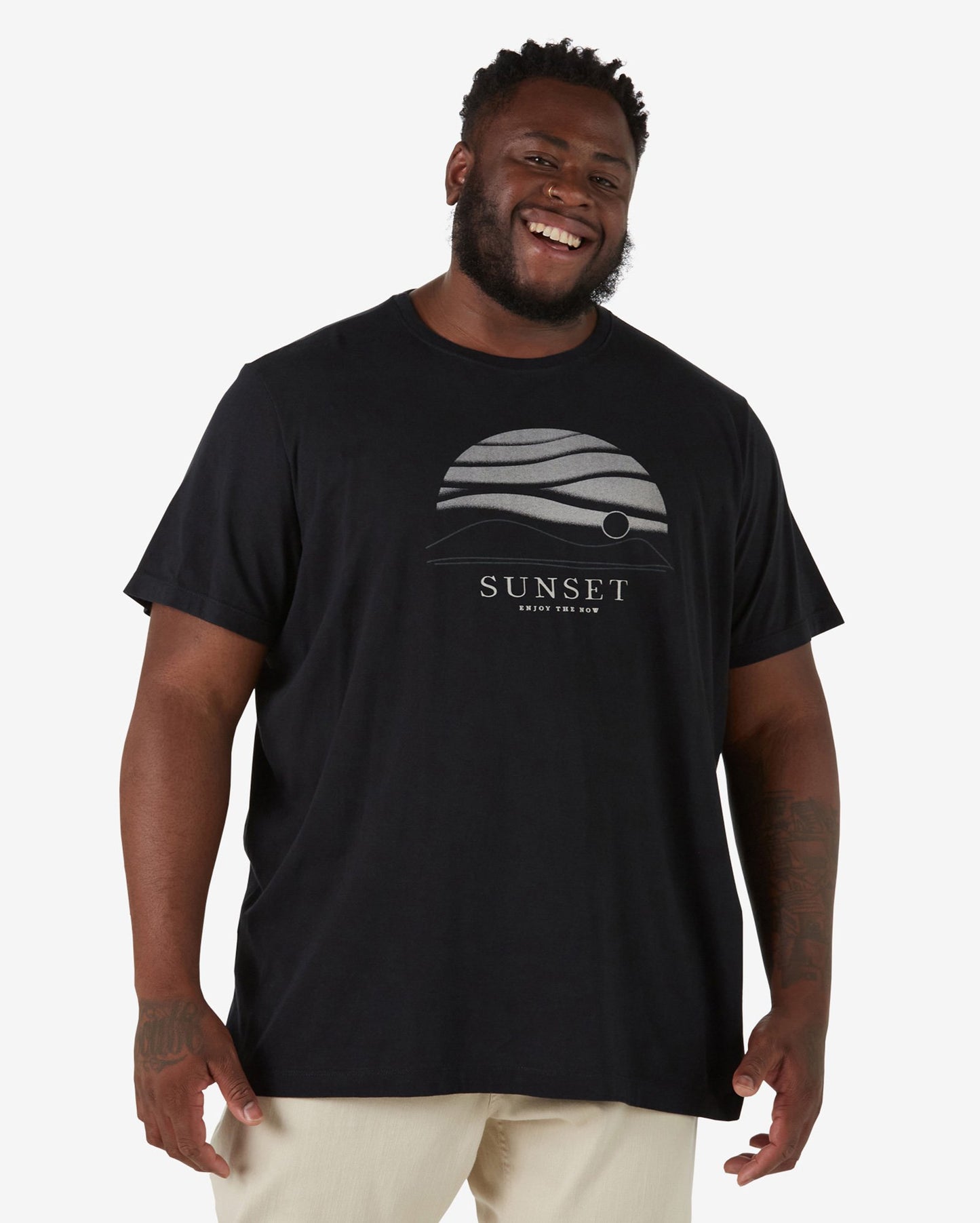 Maglietta a maniche corte Plus Size Sunset "Enjoy The Now" Uomo Nero