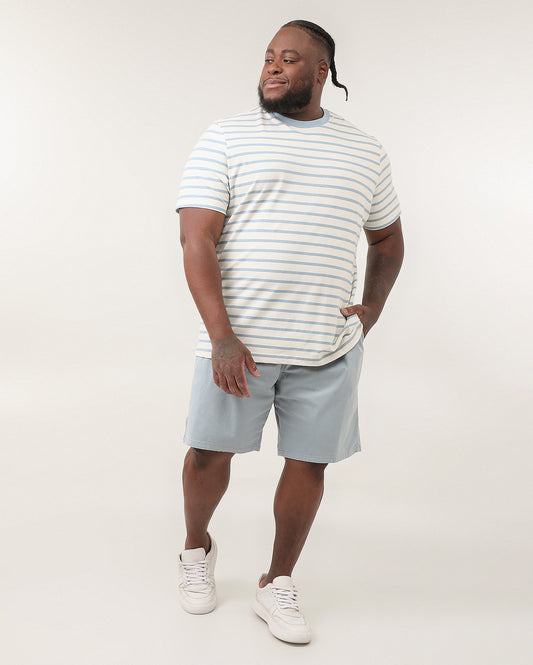 Shorts masculinos de sarja de ajuste reto com elástico na cintura, tamanho grande, em azul | Pool Jeans