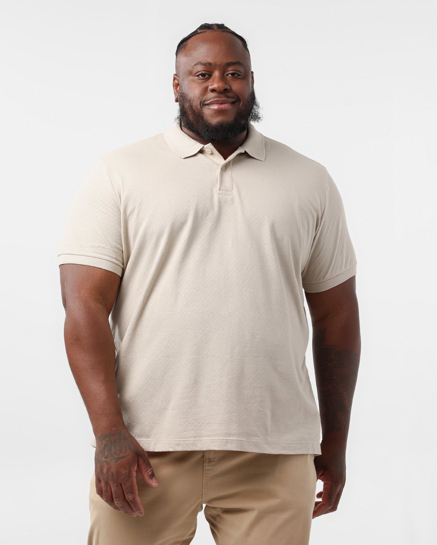 Camisa polo masculina texturizada bege plus size Original Plus by Riachuelo