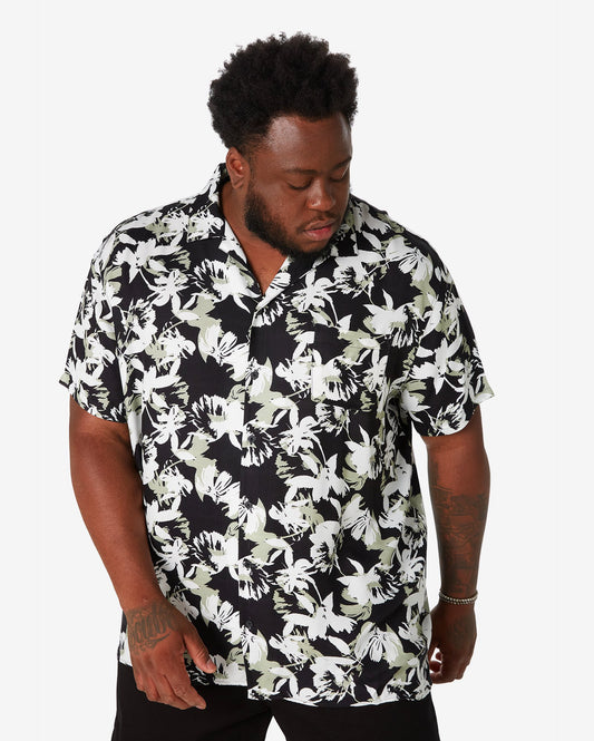 Men's Plus Size Tropical Short Sleeve Shirt in Black by Allman for Riachuelo