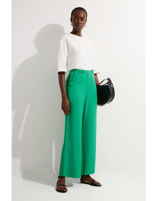 Pantaloni alti a gamba dritta in viscosa premium e lino