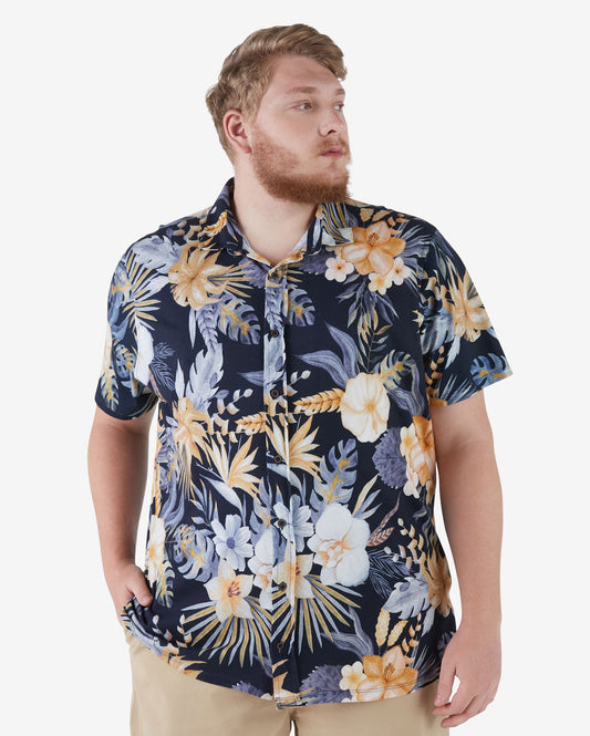 Camicia blu navy floreale a taglie forti