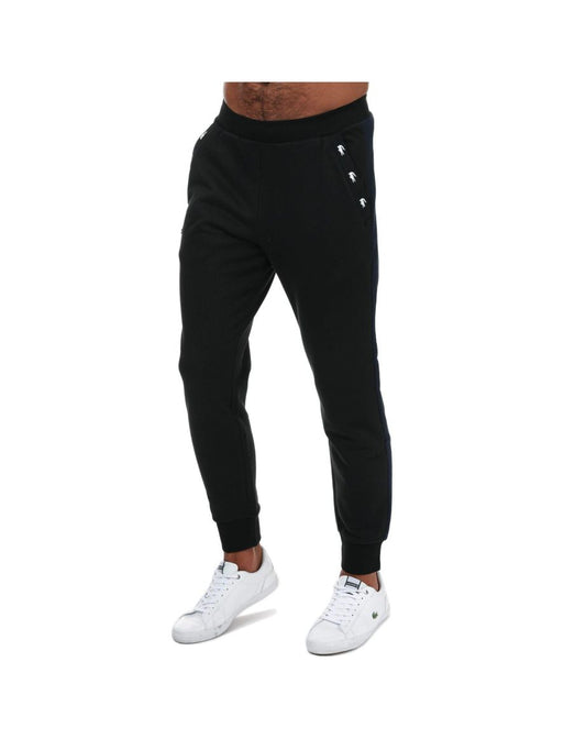 Joggers Lacoste neri da uomo con tasca a nastro con logo