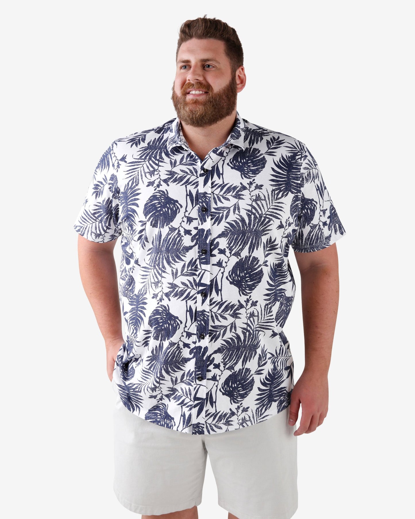 Camicia in cotone tropicale Plus Size - Bianco/Blu