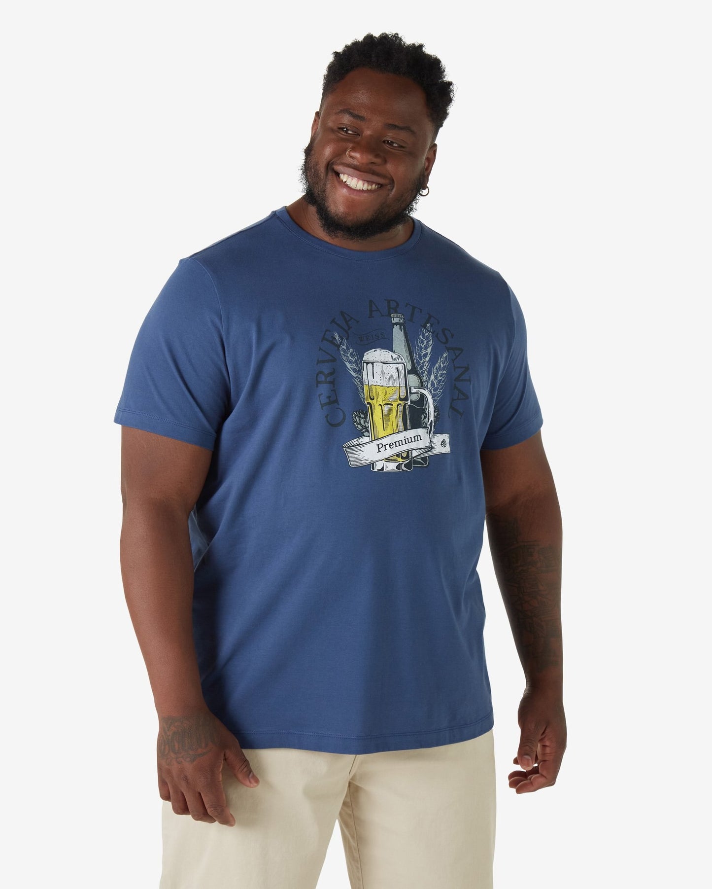 Men's Plus Size Short Sleeve T-Shirt Craft Beer Steel Blue Allman By Riachuelo