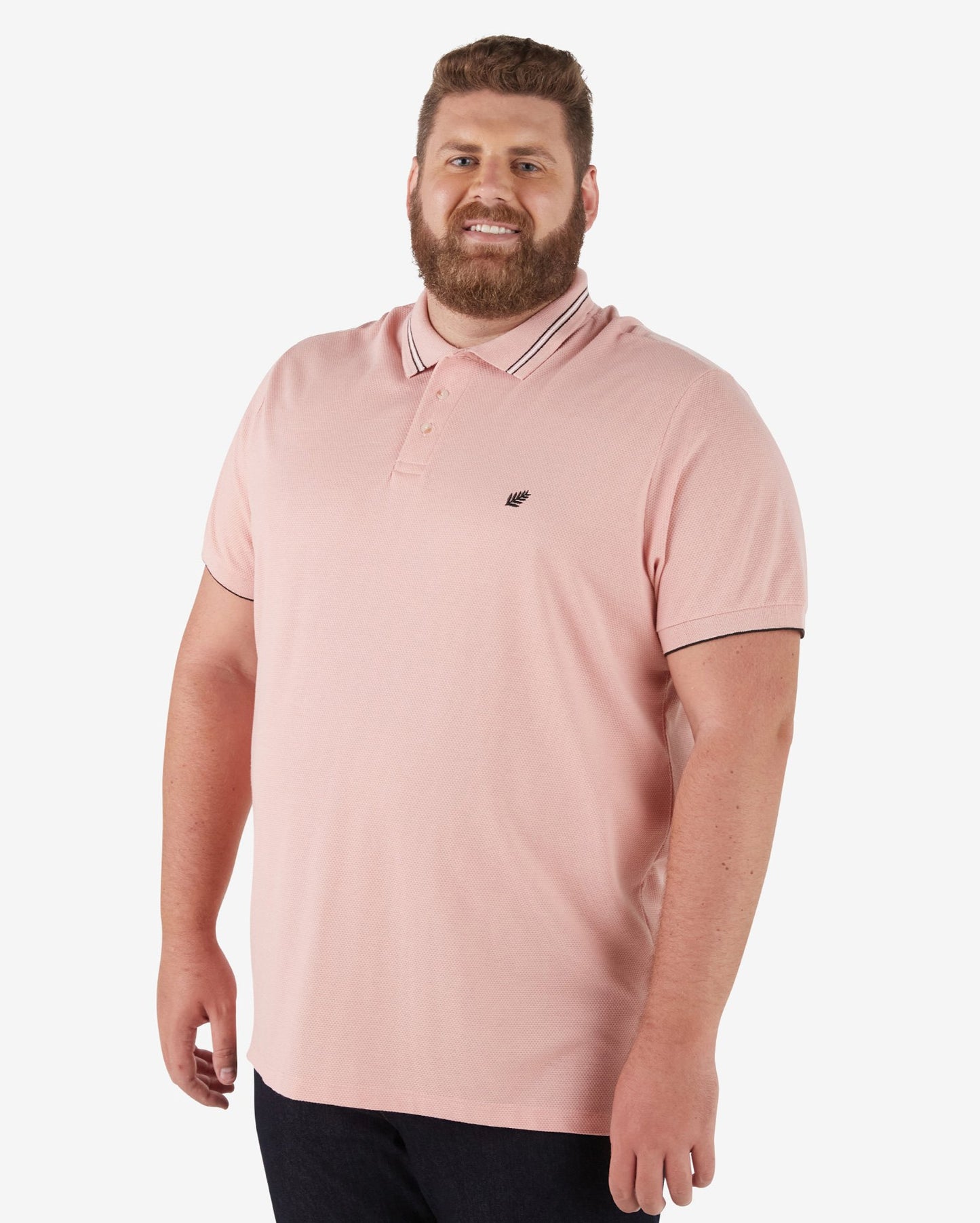 Camisa polo masculina Plus Size Embroidered Piquet em rosa salmão