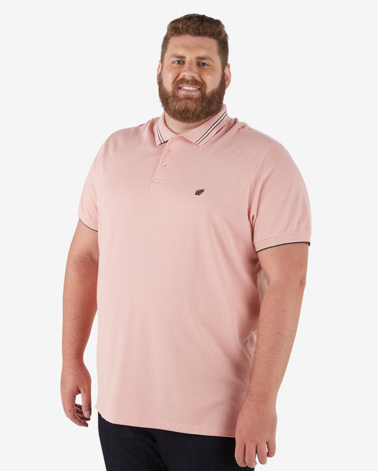 Camisa polo masculina Plus Size Embroidered Piquet em rosa salmão